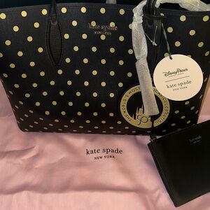 kate spade WDW 50th Anniv. Black Tote with Gold Polka Dots and Gold Medallion